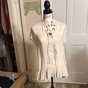 Ro & De Cream Blouse with Ruffle Hem